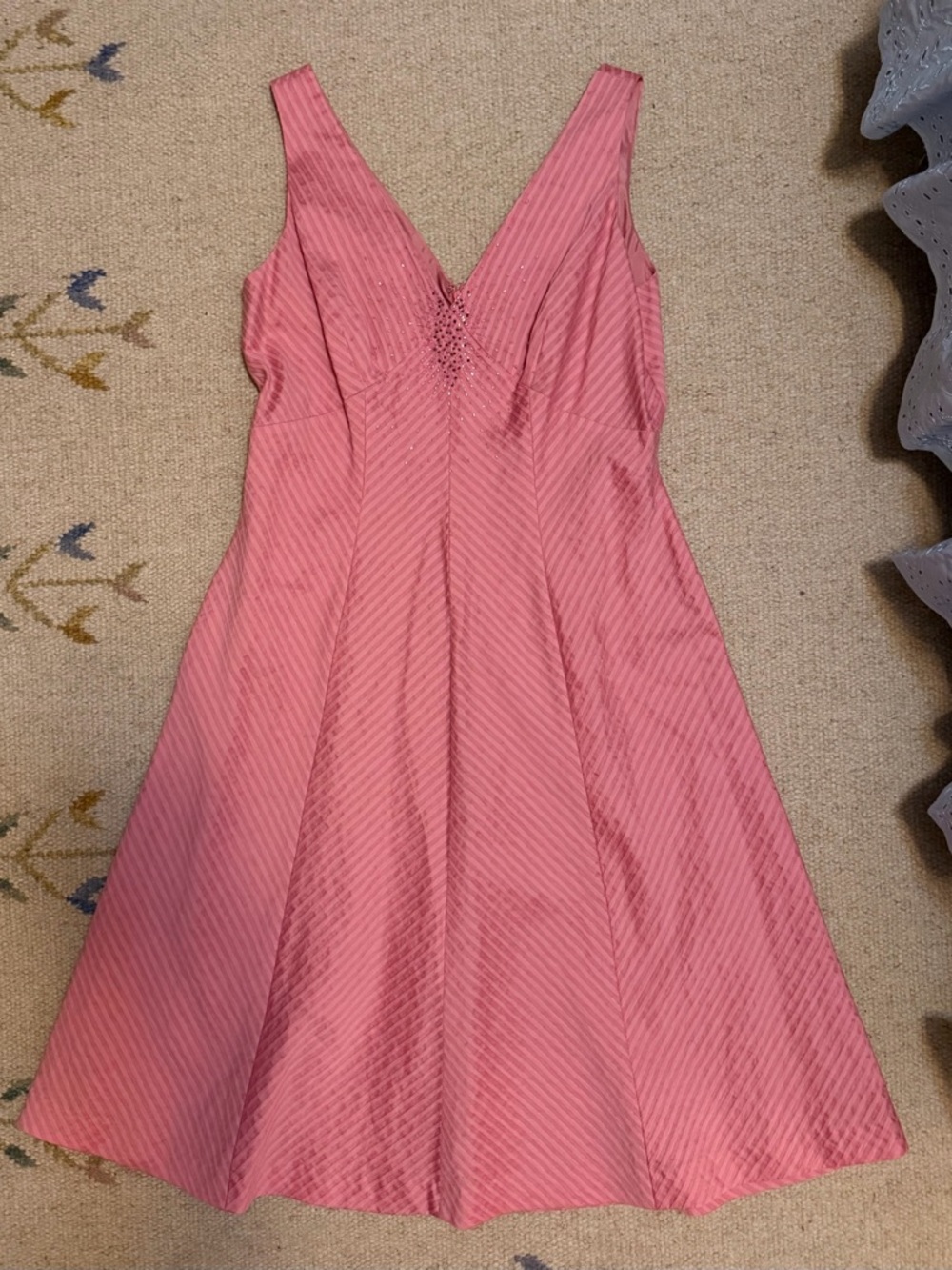 Vintage Adrianna Papell Pink V-Neck Midi A-Line Dress